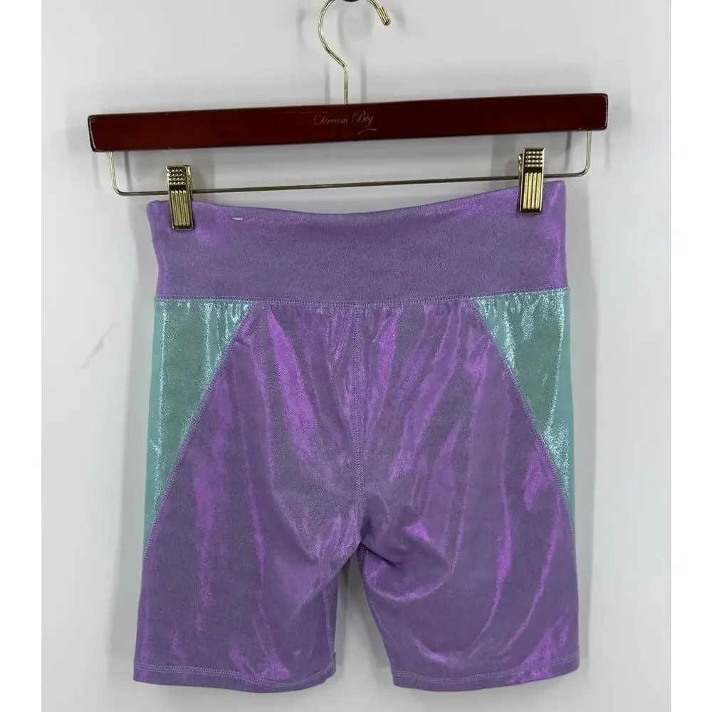Justice Girls Biker Shorts Size XL (16) Purple Green Iridescent Stretch